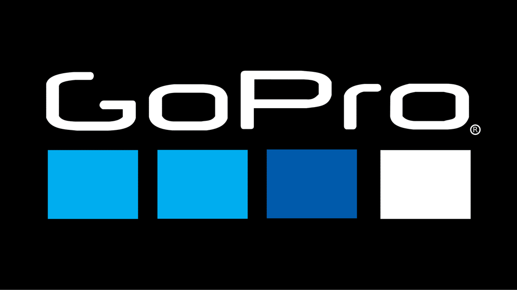 GoPro logo featuring brand name above four colored squares, representing GoPro's iconic action camera branding.