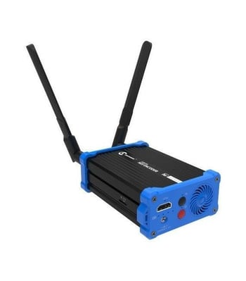 Wireless AV transmitter with antennas for live event video streaming and seamless connectivity.