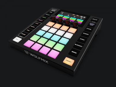 AV lighting control pad with colorful buttons for live event staging and sound effects, used in modern event productions.