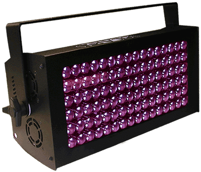LED stage wash light with multiple purple bulbs for event lighting and production setups.