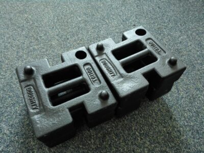 Stacked counterweights used for stage lighting and rigging stability during live event production.