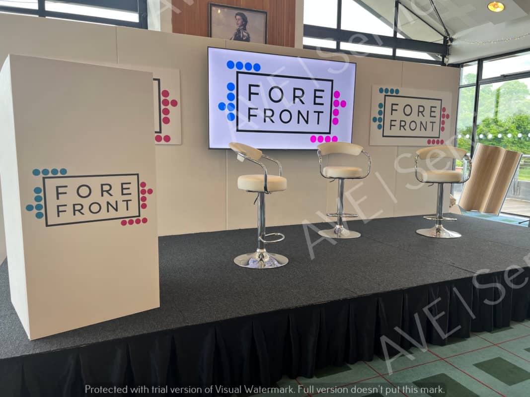 Royal Mid-Surrey Golf Club, av, ave services, event, conference, stage, set, large screen, 75 screen, tv, speakers, microphones, technician, lectern, backdrop, surrey, london, Richmond, m4, m3, m25, berkshire, av events, av conferences, pa system, business event