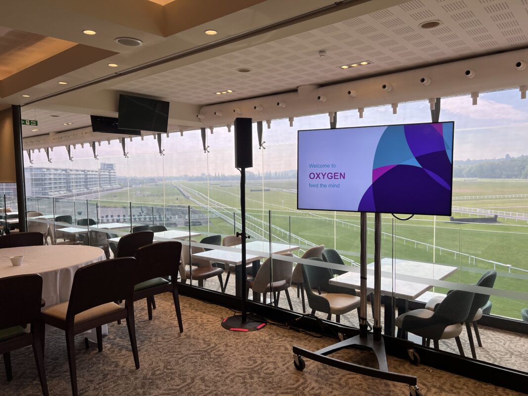 ave services, berkshire, hampshire, oxford, london, m4, hire, av hire, audio visual equipment, equipment hire, pa systems, conference equipment hire,events hire, business meetings, screen hire, 86" screen, Newbury Racecourse, Leightons