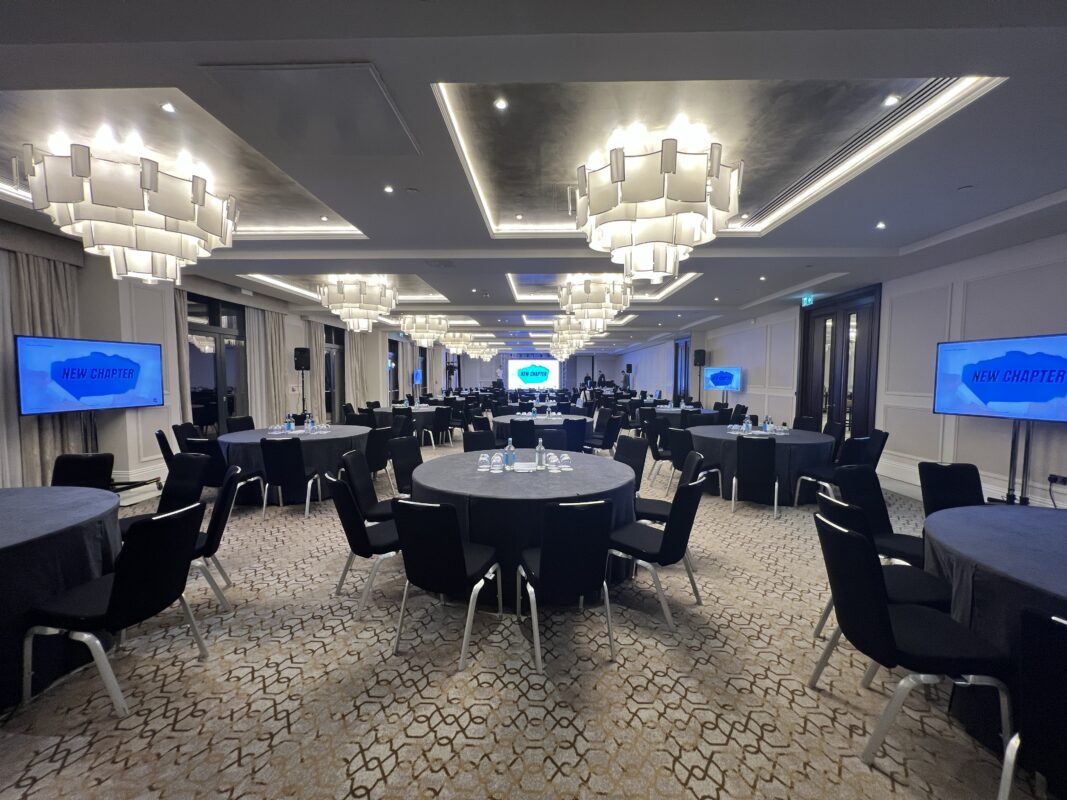 Conference, event, meeting, awards, LED Video wall, Pa System, staging, stage, lighting, uplighters, relay screens, 50" screen, 65" screen, 32" screen, comfort monitor, big event, big screen, technicians, windsor, Berkshire, Fairmont, LED, AV, audio visual, AVE Services
