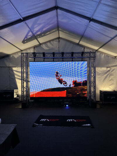 Motocross, Monster energy, PA system, lights, uplighters, wireless microphones, outdoor event, technicians, video wall, led video wall, large event, viip area, moto, Winchester, Hampshire, M3, motocross, conference, awards, av, audio visual, AVE Services