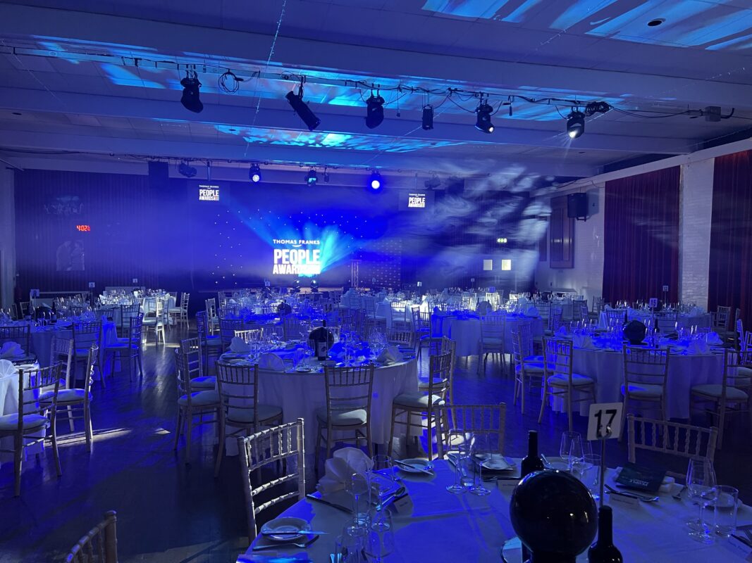 Thomas Franks, Pangbourne College, Berkshire, Awards, Conference, Showcase, M4, LED video wall, screens, large screens, lighting, PA system, speakers, microphones, staging, lectern, demos, large event, cooking, technicians, cameras, audio visual, av equipment, AVE services