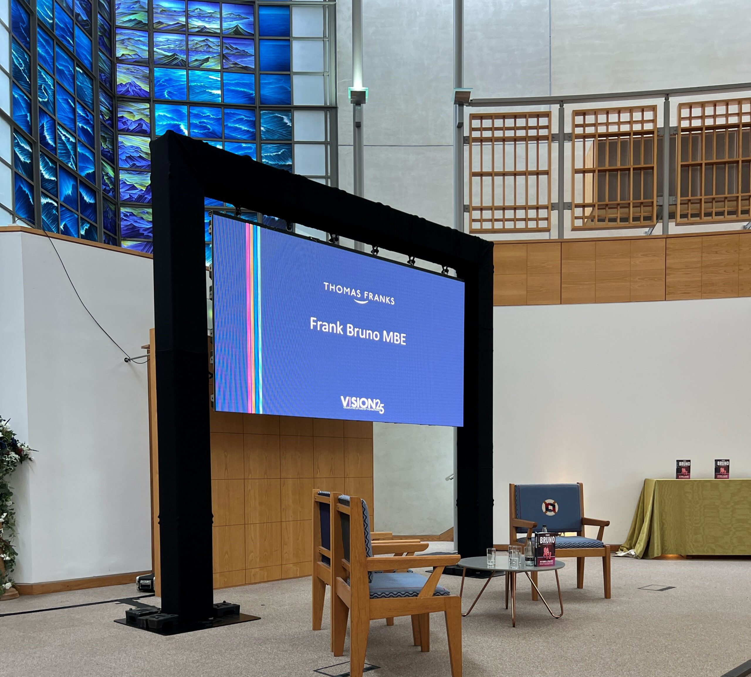 Thomas Franks, Pangbourne College, Berkshire, Awards, Conference, Showcase, M4, LED video wall, screens, large screens, lighting, PA system, speakers, microphones, staging, lectern, demos, large event, cooking, technicians, cameras, audio visual, av equipment, AVE services