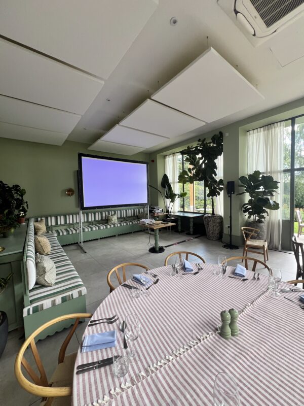 Projector screen, speakers setup at The Retreat, Elcot park